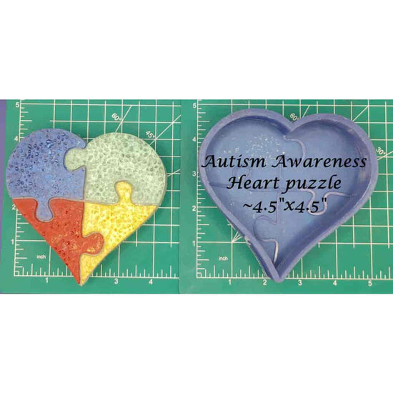 Autism Awareness Heart Puzzle - Silicone Freshie Mold - Silicone Mold